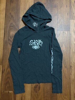 Vintage SRH Hoodie Size Medium Black Graphic Logo Skater Y2K BMX Motorcross